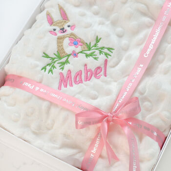 Personalised Embroidered Bunny Baby Blanket With Name, 2 of 9