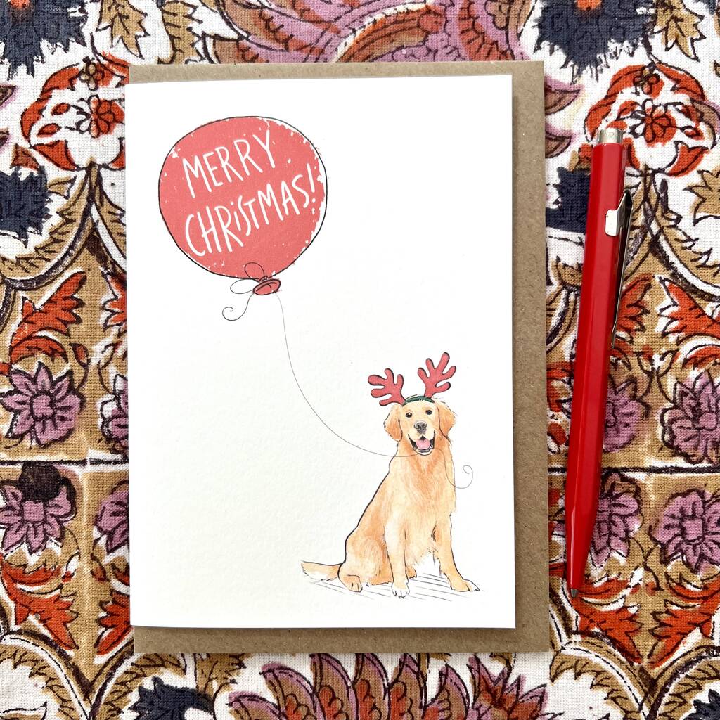 Golden Retriever Christmas Card Reindog Design