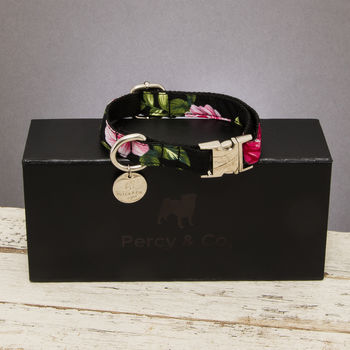 The Chelsea Pink And Black Floral Dog Collar, 3 of 4