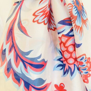 Silky Blue And Red Paisley Floral Print Scarf, 3 of 3