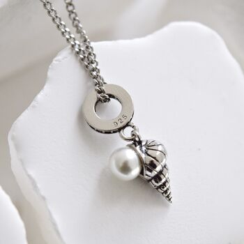 Sea Shell Charm Pendant With Freshwater Pearl 925, 2 of 6