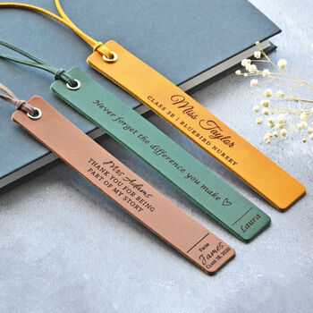 Personalised Leather Thank You Teacher Bookmark, 2 of 8