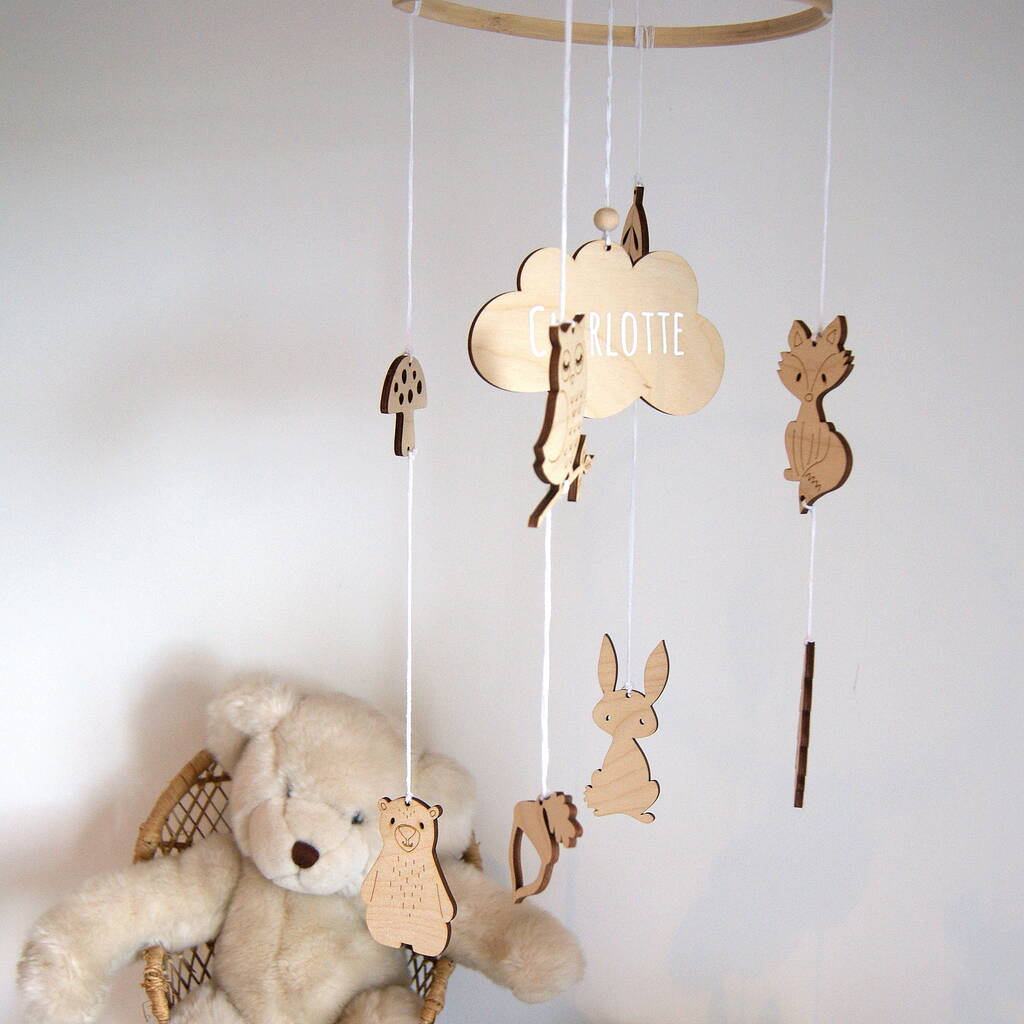 Whimsical Woodland Personalised Wooden Nursery Mobile By The