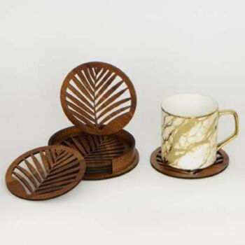 Wooden Tea Coaster With Stand Leaf Design, 2 of 5