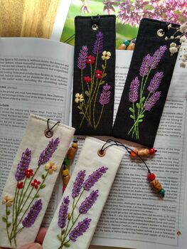 Lavender Hand Embroidered Linen Bookmark, 4 of 12