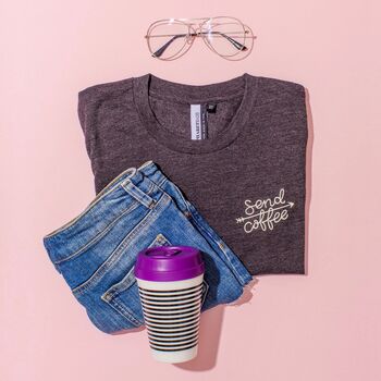 ‘Send Coffee’ Unisex Embroidered T Shirt, 4 of 9