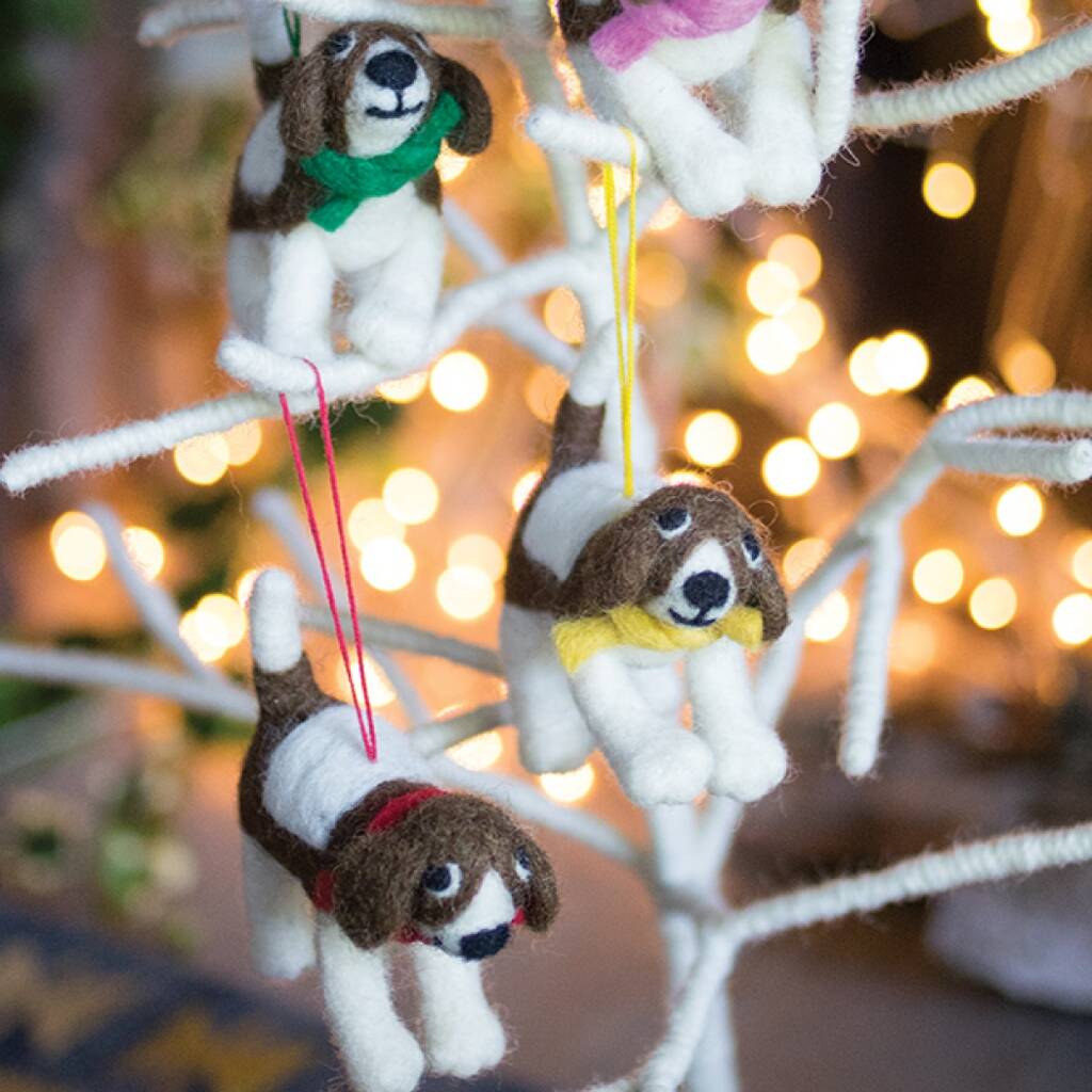 Wool Felt Dog Christmas Tree Decorations By Bunting & Barrow