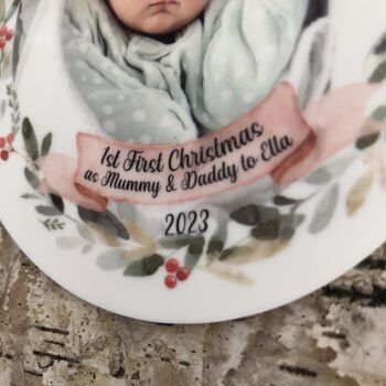 Personalised First Chistmas Photo Decoration, 3 of 5