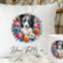 Personalised Border Collie Summer Floral Dog Wreath Cushion And Mug Gift Bundle, thumbnail 1 of 4