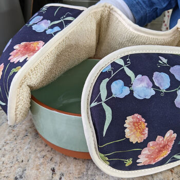 Luxury Floral Sweet Pea And Dahlia Oven Gloves, 4 of 6
