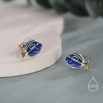 Sterling Silver Blue Tang Fish Stud Earring, 4 of 12