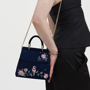 Rosy Posy Embroidered Blue Mini Top Handle Tote, 2 of 8