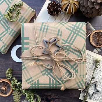 Patchwork Green Cheque Paper Fibre Wrapping Paper, 11 of 12