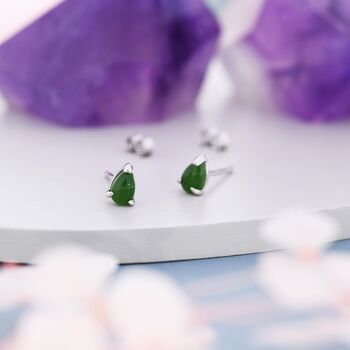 Genuine Jade Pear Stud Earrings In Sterling Silver, 3 of 10