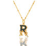 Gold Plated R Initial Necklace With Green Marble, thumbnail 2 of 6