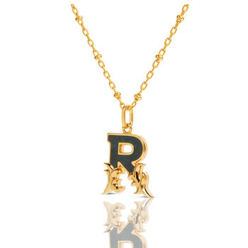 Gold Plated R Initial Necklace With Green Marble, 2 of 6