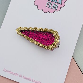 Pink And Gold Bubble Glitter Hair Clip / Royal Accessory / Whimsical Shimmering Geometric Accessory, 2 of 4