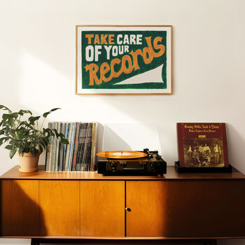 Take Care Of Your Records Hand Painted Retro Wall Art Print, 5 of 7