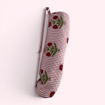 Yoga Mat Bag | Pink Stripe And Flower Print, 3 of 6