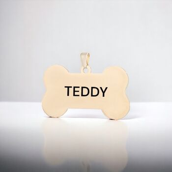 Personalised Handcrafted Solid Brass Dog Bone Name Tag, 2 of 3