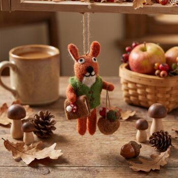 Handmade Felt Fungi Forager Squirrel Hanging Decoration, 2 of 3
