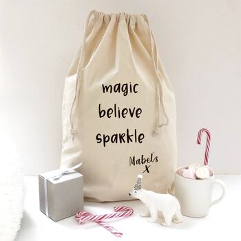 Magic Believe Sparkle Personalised Christmas Eve Sack, 3 of 3