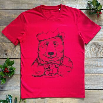 Christmas Dinner Bear, Men's Organic T Shirt, 2 of 4