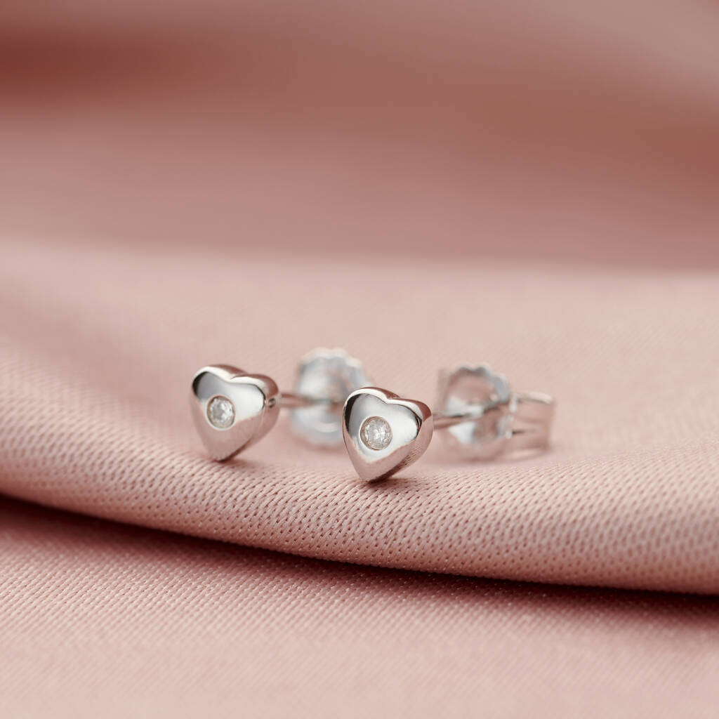 Diamond Heart Stud Earrings, 1 of 6