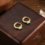 Sterling Silver Oval Green Opal Huggie Hoop Earrings, thumbnail 4 of 11