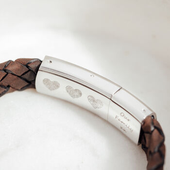 Men's Personalised Leather Hidden Fingerprint Bracelet, 2 of 10