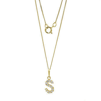 9ct Yellow Solid Gold Cubic Zirconia Initial Necklace, 8 of 9