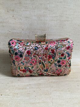 Pink Floral Multicoloured Rectangular Clutch Bag, 5 of 10