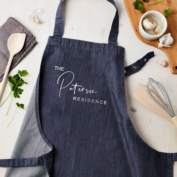 Personalised Grey Denim Family Residence Apron, 3 of 3