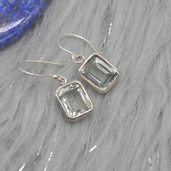 Green Amethyst Silver Drop Square Earrings, 3 of 8