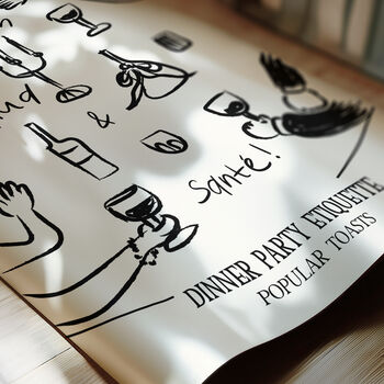 Dinner Party Etiquette Illustrated Wine Print, 3 of 9