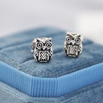 Owl Stud Earrings In Sterling Silver, 2 of 11