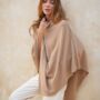 Camel Beige 100% Cashmere Button Poncho Gift Boxed, thumbnail 1 of 10