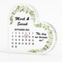 Personalised Wedding Calendar Acrylic Heart Plaque With Name, thumbnail 1 of 12