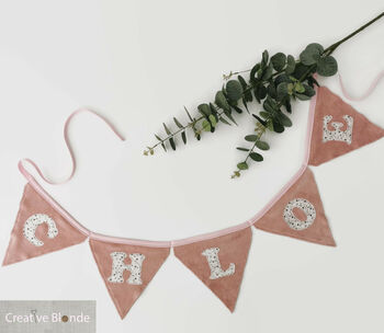 Bunting Pink Velour Personalised Baby Nursery Decor, 11 of 12