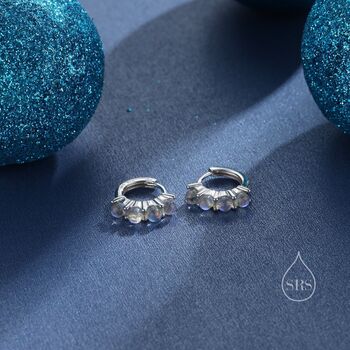 Sterling Silver Moonstone Huggie Hoops, 10 of 12