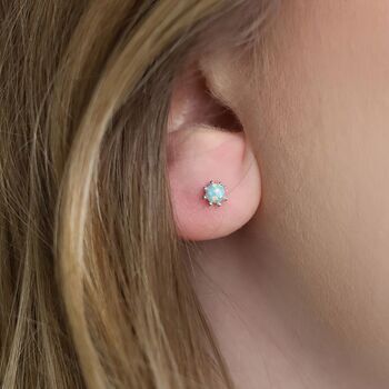 Tiny Sterling Silver Green Opal Stud Earrings, 7 of 11