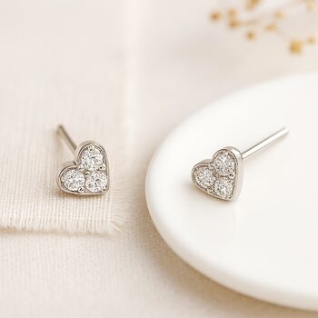 Sterling Silver Micro Cz Heart Stud Earrings, 2 of 4