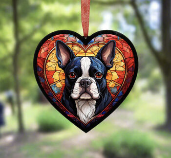 Boston Terrier Stained Glass Effect Heart Suncatcher, 4 of 6
