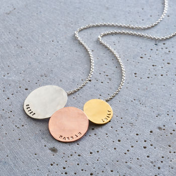 Personalised Tricolore Triple Hammered Disc Necklace, 4 of 9