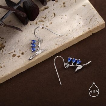 Sterling Silver Bluebell Flower Drop Dangle Earrings With Enamel, 5 of 11