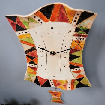 Ceramic Wall Clock Handmade Triangle Geometric Desing Multicoloured, 2 of 6