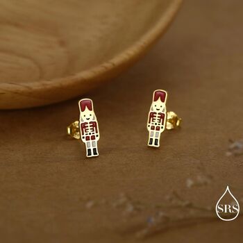 Sterling Silver Nut Cracker Guard Stud Earrings, 7 of 12