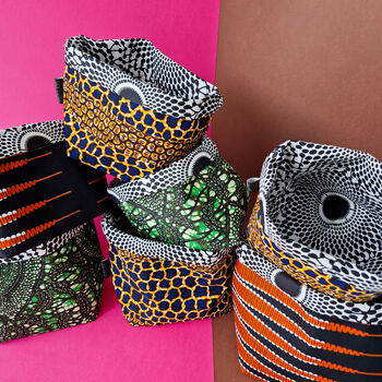 African Print Basket Pots | Green Nkechi Print, 2 of 2