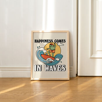 'Happiness Comes In Waves' Surfing Frog Art Print, 6 of 8