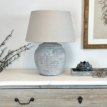 Ribbed Pale Grey Stone Effect Ceramic Table Lamp Base, 6 of 7